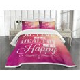 thumbnail image 1 of Ambesonne Fitness Quilted Bedspread Set 3 Pcs, Be Active Be Happy Pattern, King Size, Fuchsia White and Peach, 1 of 5