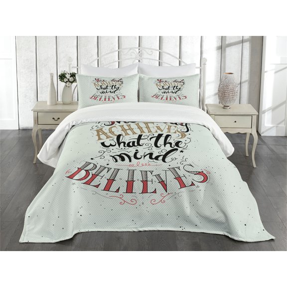 Ambesonne Fitness Quilted Bedspread Set 3 Pcs, Body and Mind Words Art, Queen Size, Multicolor
