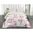 thumbnail image 1 of Ambesonne Fitness Quilted Bedspread Set 3 Pcs, Line Art Poses Silhouette, King Size, White and Pink, 1 of 5