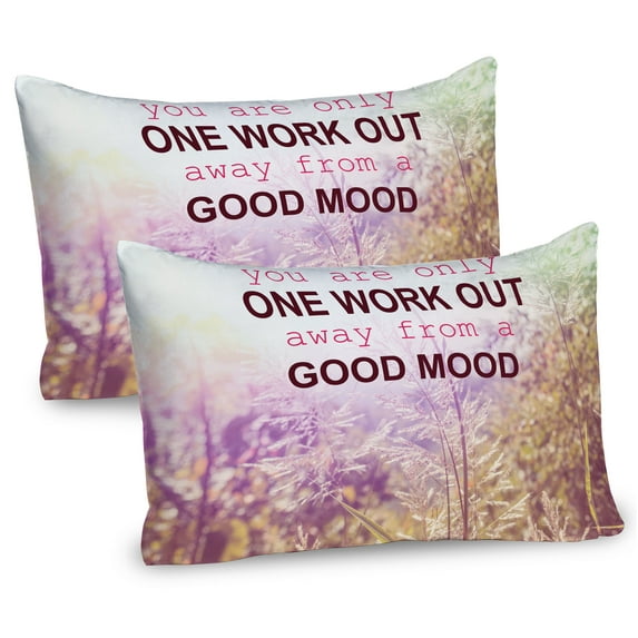 Ambesonne Fitness Saying Pillow Sham 2 Pack, Workout Saying Woods, 26"x20", Maroon Dark Pink