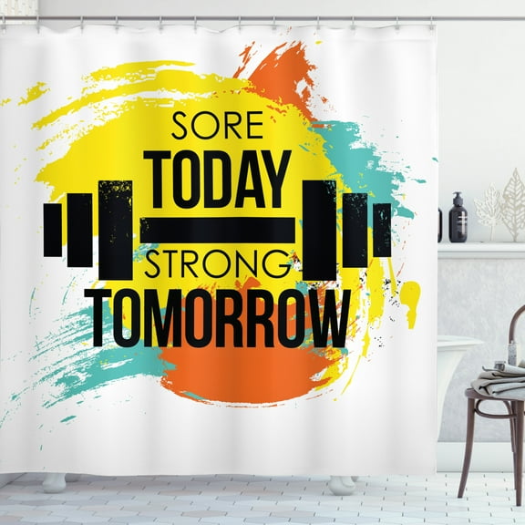 Ambesonne Fitness Shower Curtain, Gym Sport Theme Lettering, 69"Wx84"L, Multicolor