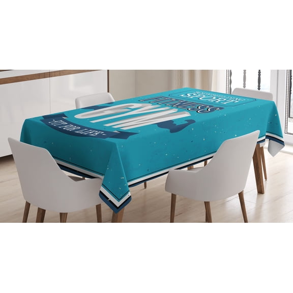Ambesonne Fitness Tablecloth Rectangular Table Cover, Fit Life Bodybuilding, 60"x84", Blue Dark Blue White