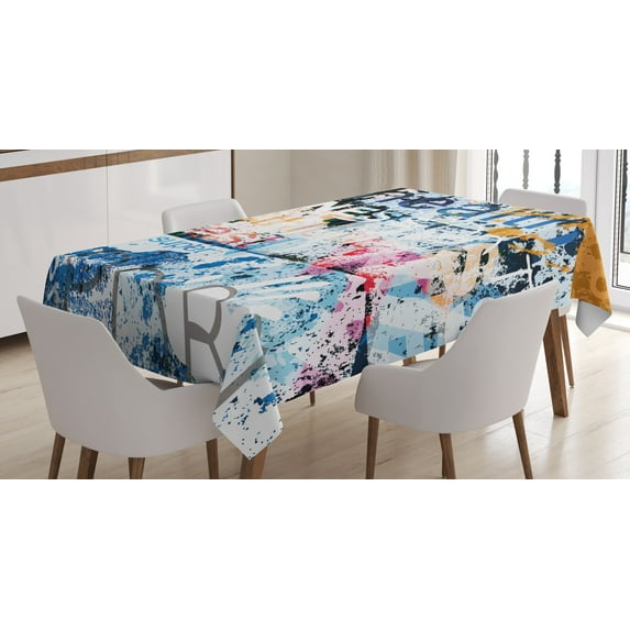 Ambesonne Fitness Tablecloth Rectangular Table Cover, Grunge Art Aerobics Words, 52"x70", Multicolor