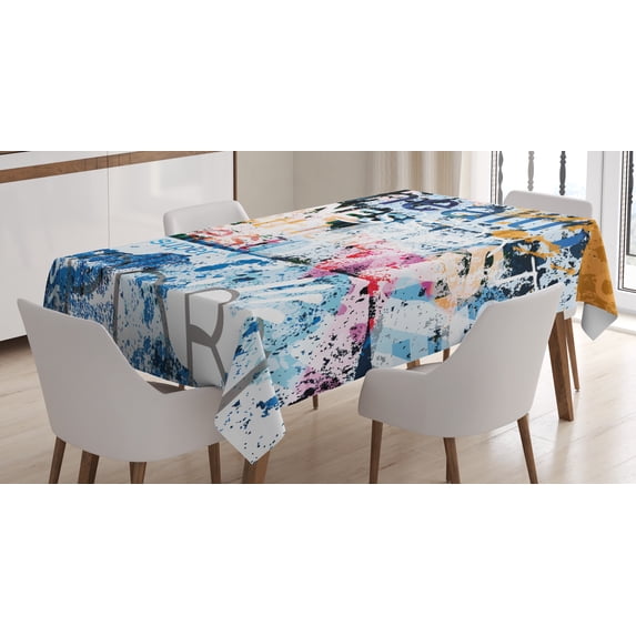 Ambesonne Fitness Tablecloth Rectangular Table Cover, Grunge Art Aerobics Words, 60"x84", Multicolor
