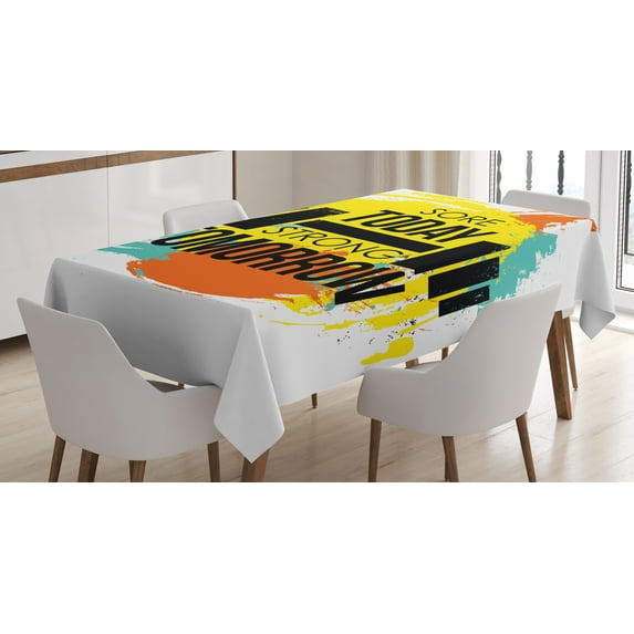 Ambesonne Fitness Tablecloth Rectangular Table Cover, Gym Sport Theme Lettering, 60"x84", Multicolor