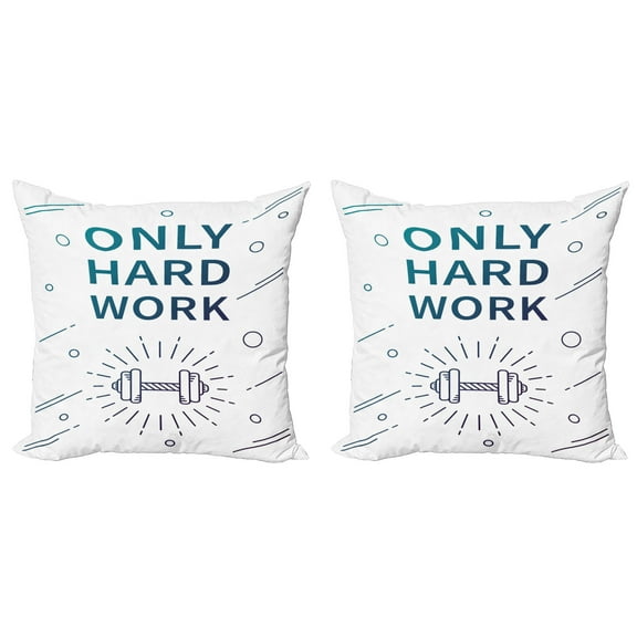 Ambesonne Fitness Throw Pillow Cover 2 Pack, Sports Words Dumbbell, 24", Blue Purple White