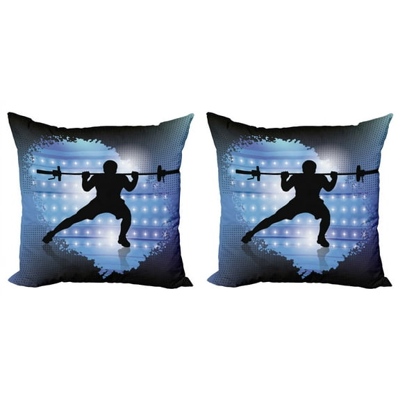 Ambesonne Fitness Throw Pillow Cover 2 Pack, Wightlifter Silhouette, 24", Pale Blue Black White