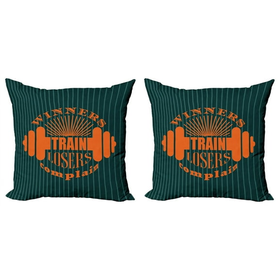 Ambesonne Fitness Throw Pillow Cover 2 Pack, Winners Losers Words, 18", Petrol Blue Teal Orange