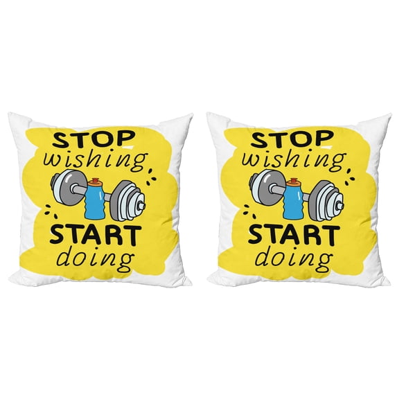 Ambesonne Fitness Throw Pillow Cover 2 Pack, Words Doodle, 16", Multicolor