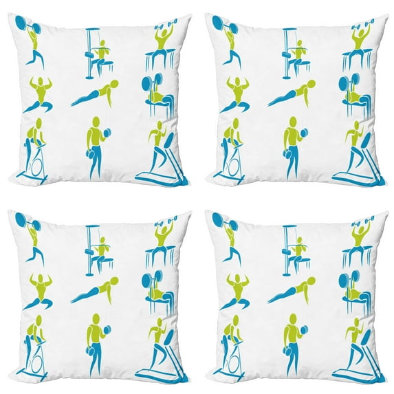 Ambesonne Fitness Throw Pillow Cover 4 Pack, Gym Activity Equipment, 24", Apple Green Sky Blue