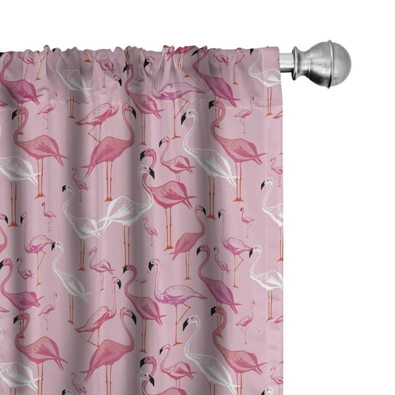 Ambesonne Flamingo Window Curtains, Animals in Pinkish Tones, Each 28" W x 63" L, Pink Pale Pink and White