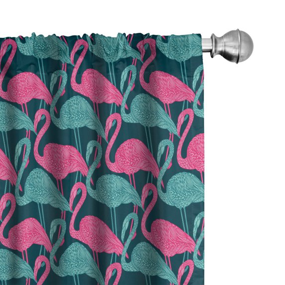 Ambesonne Flamingo Window Curtains, Bicolour Exotic Bird, Each 28" W x 84" L, Dark Teal Pink