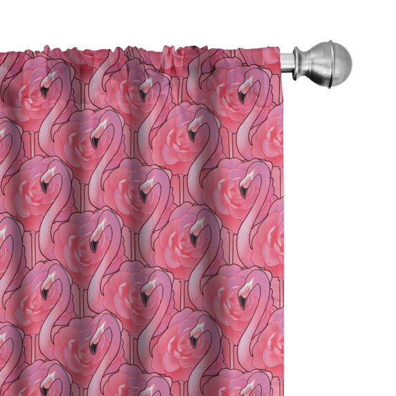 Ambesonne Flamingo Window Curtains, Blooming Roses and Birds, Each 28" W x 95" L, Dark Coral and Pink