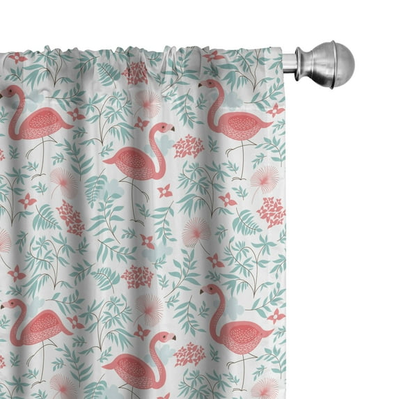Ambesonne Flamingo 4-Panel Curtains, Botanical Flourish, 56"x84", Seafoam Coral White