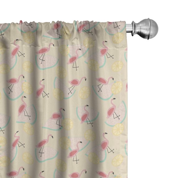 Ambesonne Flamingo Window Curtains, Exotic Animal and Fruits, Each 28" W x 84" L, Champagne and Multicolor