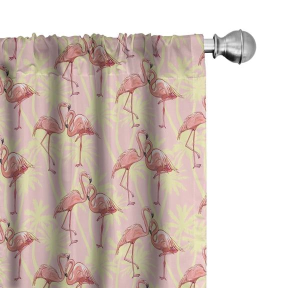 Ambesonne Flamingo Window Curtains, Exotic Leaves and Animals, Each 28" W x 63" L, Yellow Pink