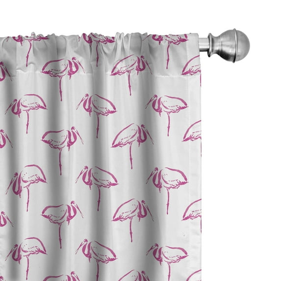 Ambesonne Flamingo 4-Panel Curtains, Hand Drawn Sketched Birds, 56"x84", Hot Pink and White
