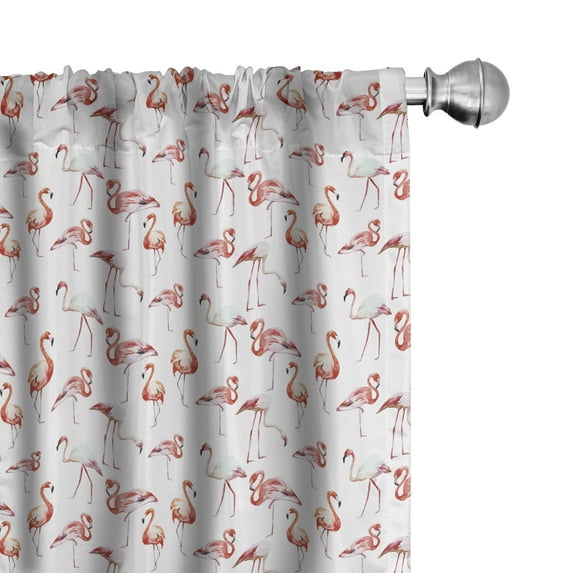 Ambesonne Flamingo Window Curtains, Hawaii Springtime, Each 28" W x 84" L, Orange Coral White