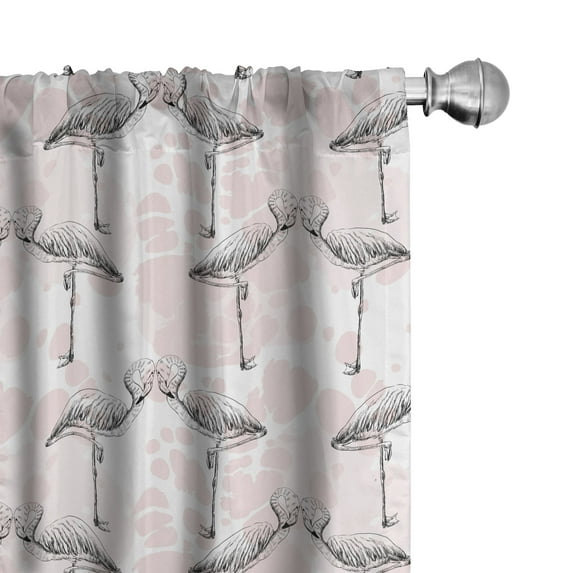 Ambesonne Flamingo Window Curtains, Hearts Love Valentines, Each 28" W x 84" L, Pale Pink Grey