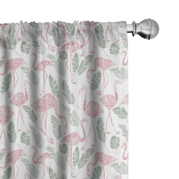 Ambesonne Flamingo Window Curtains, Pastel Bird and Leaves, Each 28" W x 63" L, Peacock Green Pink