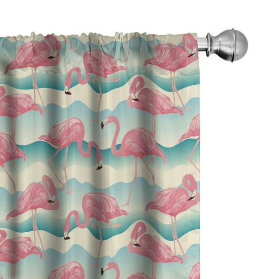 Ambesonne Flamingo Window Curtains, Tropic Birds and Waves, Each 28" W x 84" L, Blush Pale Teal Cream