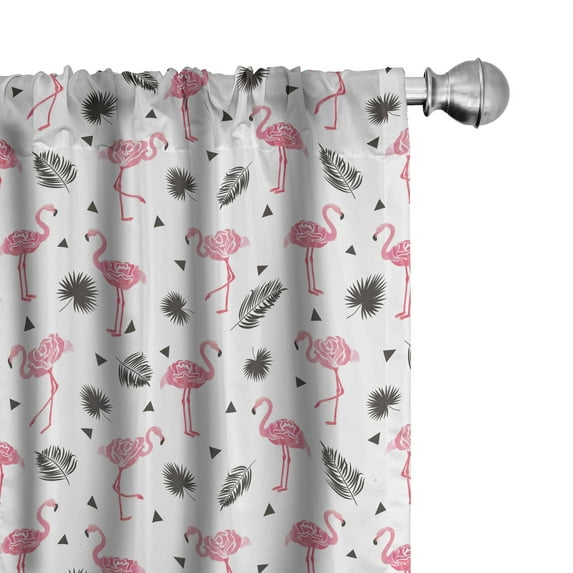 Ambesonne Flamingo Window Curtains, Watercolor Art Flamingos, Each 28" W x 95" L, Black Pink