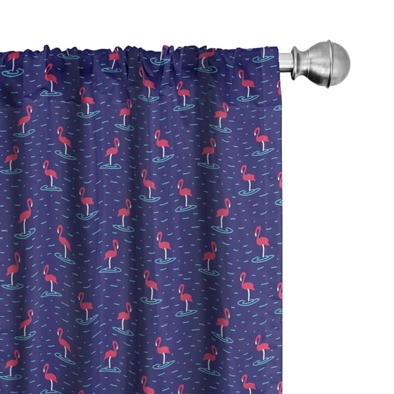 Ambesonne Flamingo Window Curtains, Wavy Lake Birds, Each 28" W x 63" L, Violet Blue Dark Coral