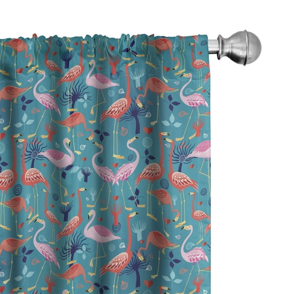Ambesonne Flamingo Curtains, Colorful Animals Swirls, Pair of 28"x95", Multicolor