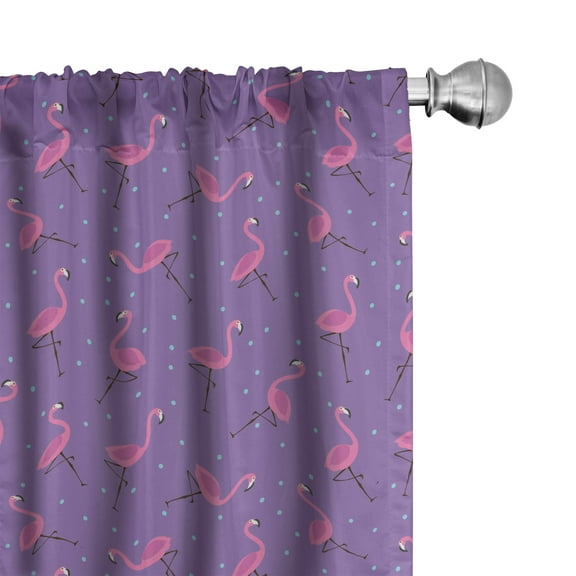 Ambesonne Flamingo Curtains, Dots Birds Girls, Pair of 28"x63", Violet Pink Pale Blue
