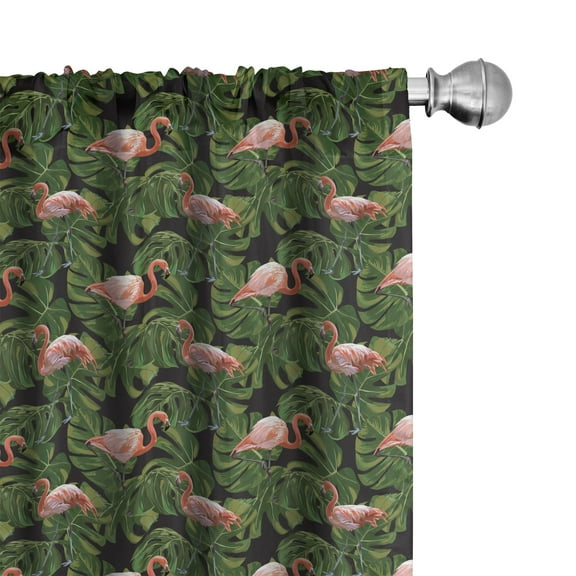 Ambesonne Flamingo Curtains, Exotic Bird and Monstera, Pair of 28"x95", Charcoal Grey Dark Salmon