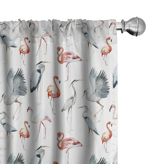 Ambesonne Flamingo Curtains, Heron Birds Watercolor, Pair of 28"x63", Grey Vermilion White