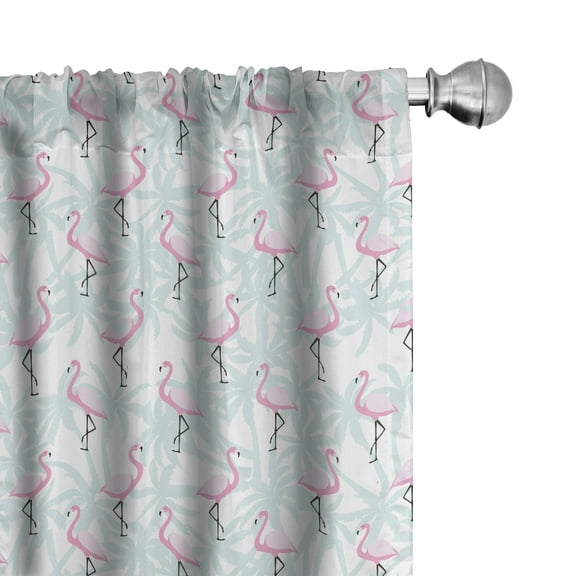 Ambesonne Flamingo Curtains, Palm Trees Pink Birds, Pair of 28"x63", Mint Green Pale Pink