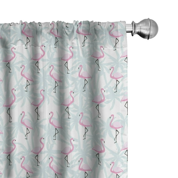Ambesonne Flamingo Curtains, Palm Trees Pink Birds, Pair of 28"x63", Mint Green Pale Pink