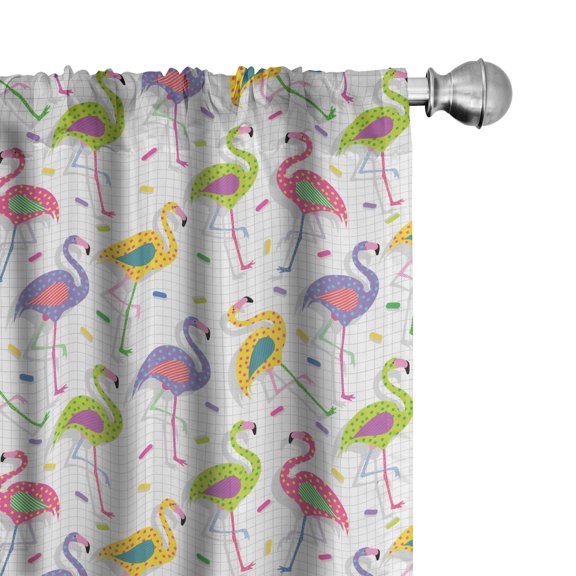Ambesonne Flamingo Curtains, Retro Colorful Pattern, Pair of 28"x84", Multicolor
