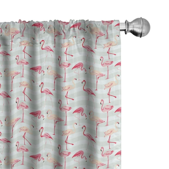 Ambesonne Flamingo Curtains, Striped Pastel Jungle, Pair of 28"x84", Mint Green Coral Peach