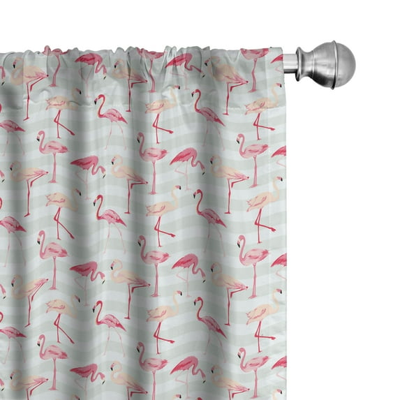 Ambesonne Flamingo Curtains, Striped Pastel Jungle, Pair of 28"x95", Mint Green Coral Peach