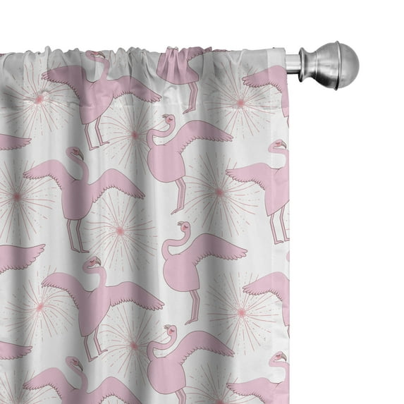 Ambesonne Flamingo Curtains, Tropical Birds Plain Back, Pair of 28"x95", Grey Pink and Dried Rose