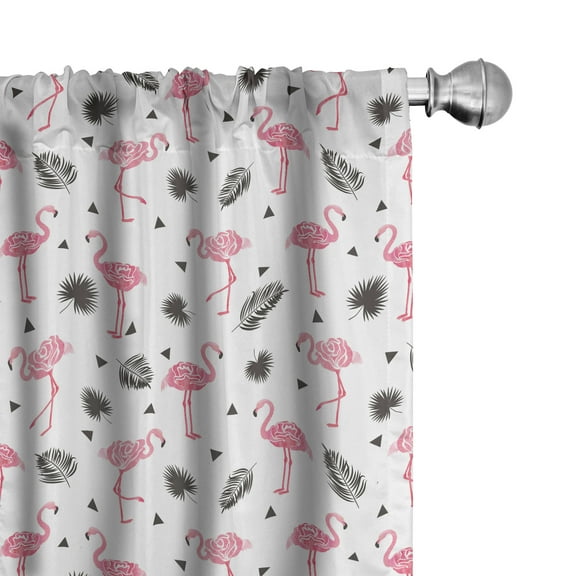 Ambesonne Flamingo Curtains, Watercolor Art Flamingos, Pair of 28"x95", Black Pink