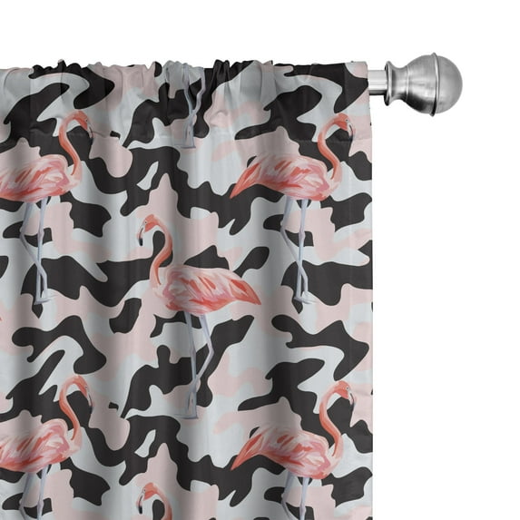 Ambesonne Flamingo Curtains, Watercolor Nature Camo, Pair of 28"x84", Dark Coral Pale Pink