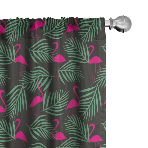Ambesonne Flamingo Curtains, Zoo Animals in Pink, Pair of 28"x84", Hot Pink Green Black