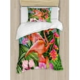 thumbnail image 1 of Ambesonne Flamingo Duvet Cover Sets, Hibiscus Tropic Flower, 2-Twin, Green Pink Blue, 1 of 3