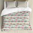 thumbnail image 1 of Ambesonne Flamingo Duvet Cover Sets, Tropic Birds and Waves, 2-King, Blush Pale Teal Cream, 1 of 7