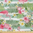 thumbnail image 1 of Ambesonne Flamingo Fabric by the Yard Microfiber, Exotic Hawaiian Leaf, 5 Yards, Green Pink White, 1 of 2