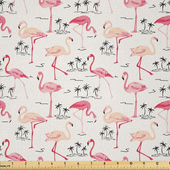 Ambesonne Flamingo Fabric by the Yard Microfiber, Wild Bird Love Vintage, 3 Yards, Beige Pink
