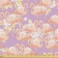 thumbnail image 1 of Ambesonne Flamingo Fabric by the Yard Upholstery, Dancing Birds and Roses, 5 Yards, Blush Lilac Pale Yellow, 1 of 5