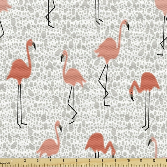 Ambesonne Flamingo Fabric by the Yard Upholstery, Exotic Bird Tropical Vibes, 5 Yards, Dust Salmon Coral