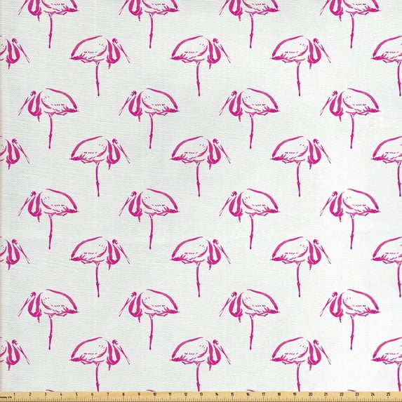Ambesonne Flamingo Fabric by the Yard Upholstery, Hand Drawn Sketched Birds, 10 Yards, Hot Pink and White