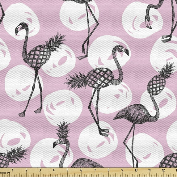 Ambesonne Flamingo Fabric by the Yard Upholstery, Modern Exotic Birds, 10 Yards, Pale Blue Charcoal Grey