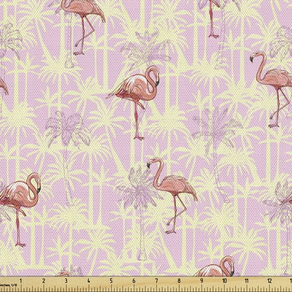Ambesonne Flamingo Fabric by the Yard Upholstery, Tall Bird Tropical Climate, 2 Yards, Cream Pale Pink