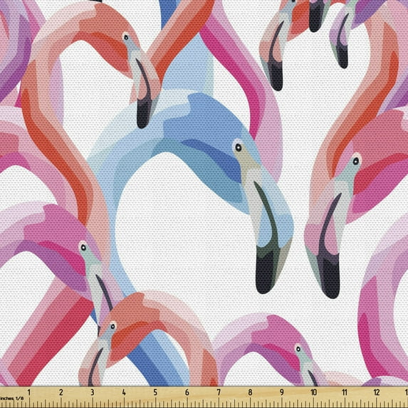Ambesonne Flamingo Fabric by the Yard Upholstery, Watercolor Pastel Birds, 1 Yard, Multicolor